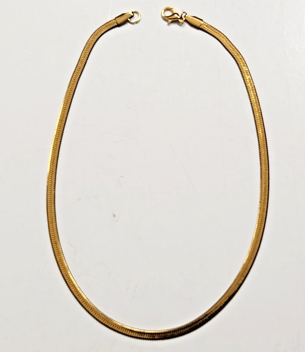 Flat Herringbone Chain Collar Necklace Goldtone Luxury Glamour Classic Fashion